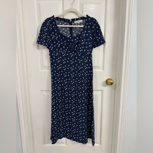 LOFT Navy and White Floral Midi Dress